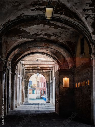 View Through An Arched Walkway To One Of Canals In Venice