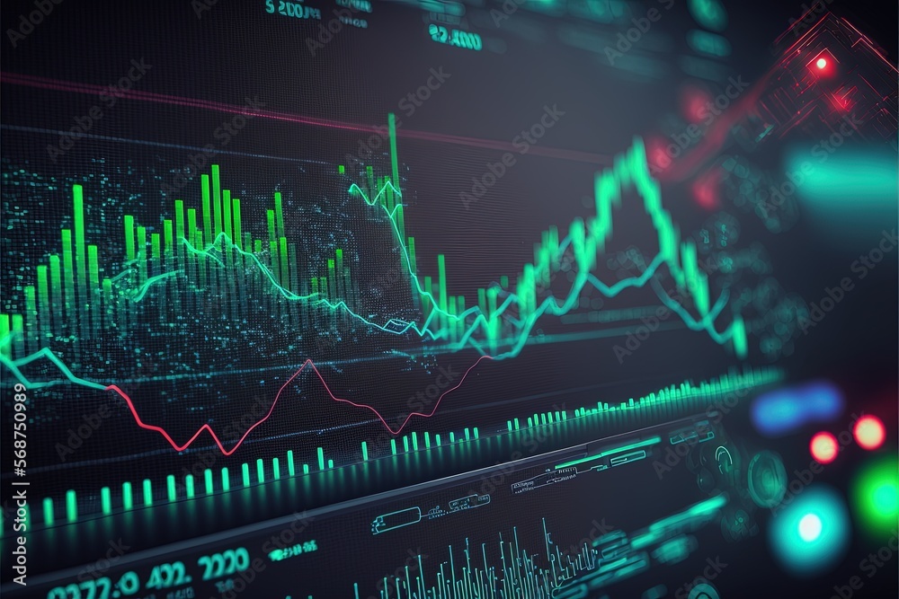 Technical price graph and indicator, red and green candlestick chart on ...