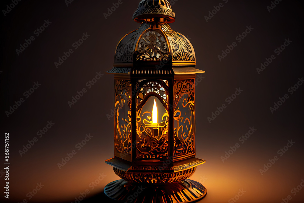 Arabic lantern with burning candle. Generative Ai Arabic lantern with burning candle. Generative Ai