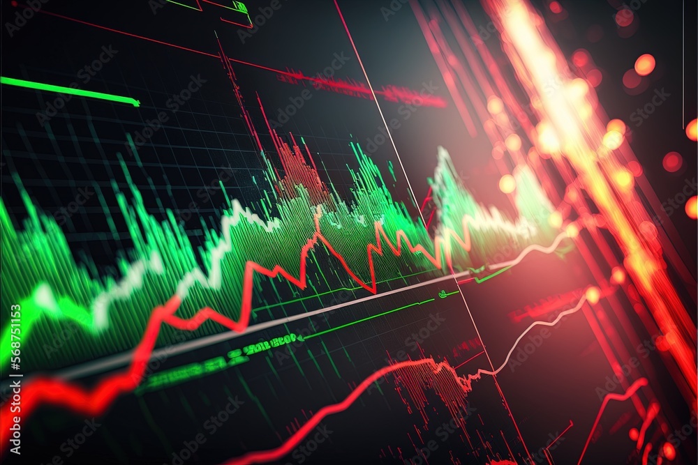 Technical price graph and indicator, red and green candlestick chart on ...