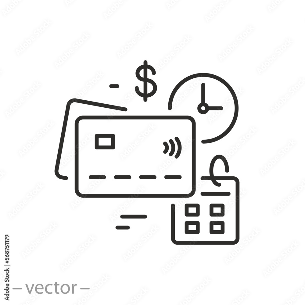 credit card term icon, expiry date lending, time financial payment, thin line symbol on white background - editable stroke vector illustration eps10