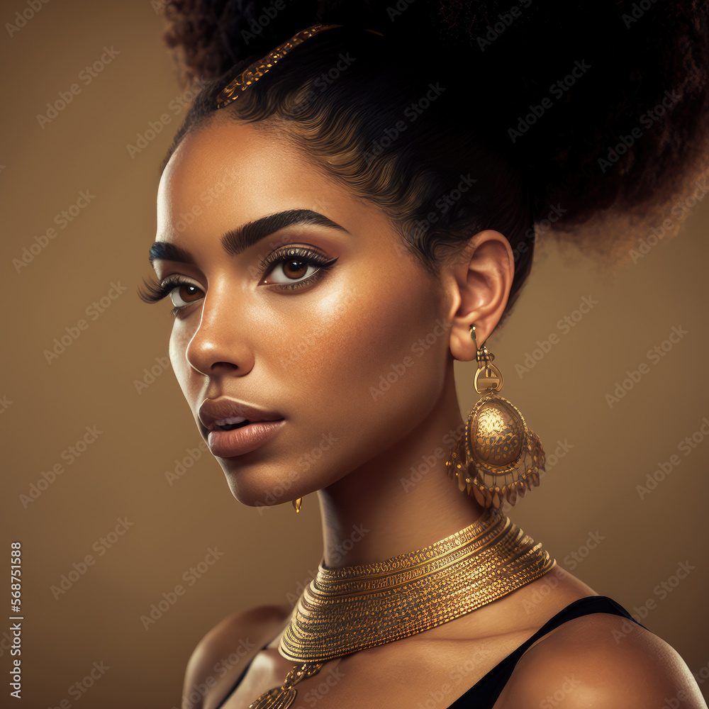 Beauty portrait of African American girl with afro hair. Illustration ...