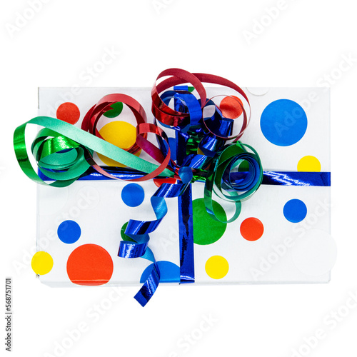 one colored gift or present with points or dotts