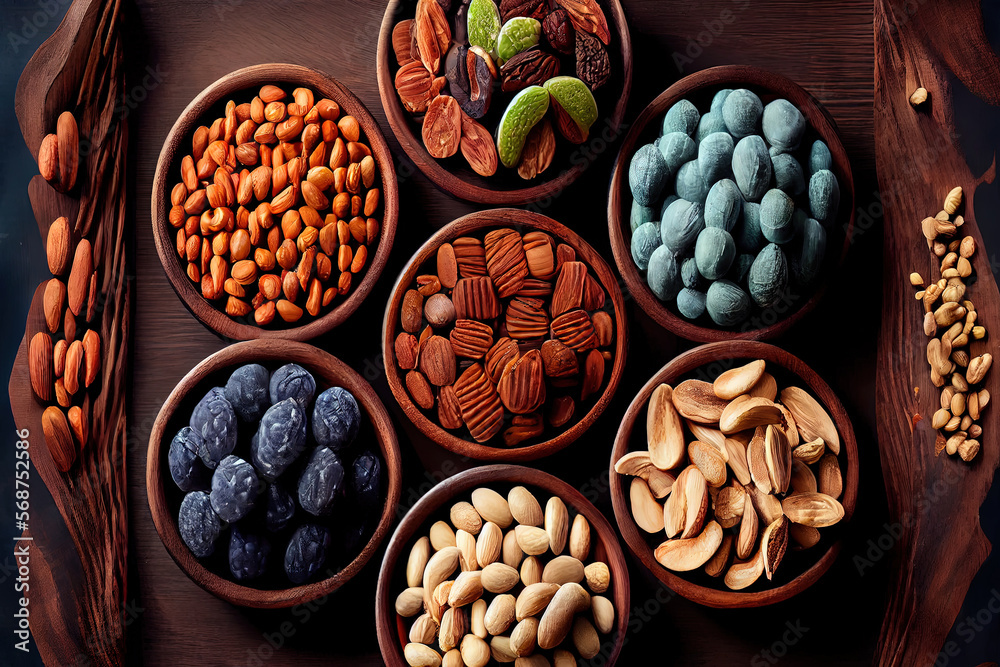 Photo blurred photo from mixture of nutsdry fruits. Generative Ai Photo blurred photo from mixture of nutsdry fruits. Generative Ai