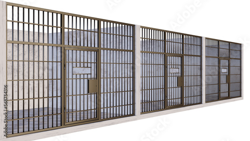 Prison metal bars, and closed cell doors. Transparent PNG illustration Prison cells, Iron jail cage. Crime, punishment and amnesty concept. photo
