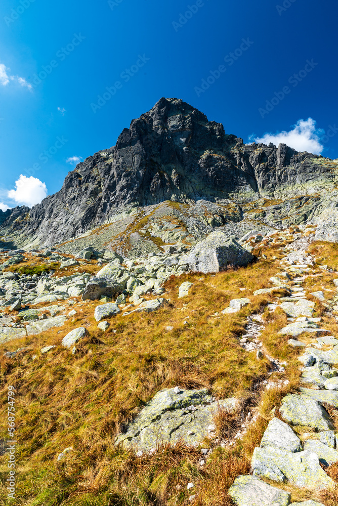Hiking trail from Zbojnicka chata to Priecne sedlo in High Tatras mountains  in Slovakia Stock Photo | Adobe Stock