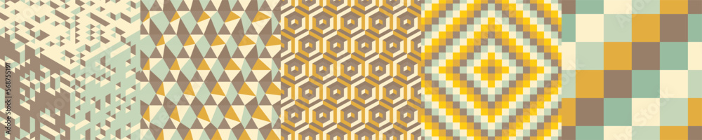 Abstract geometrical background. Original mosaic tiles. Honeycomb pattern. Collection for design. Cover design template. Voxel art. Vector illustration for brochure, poster, presentation or banner. Abstract geometrical background. Original mosaic tiles. Honeycomb pattern. Collection for design. Cover design template. Voxel art. Vector illustration for brochure, poster, presentation or banner.