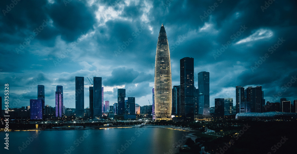 Aerial view of night landscape in Shenzhen city,China
