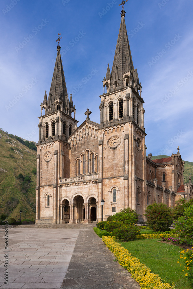 Sanctuary of Covadonga in the Picos de Europa National Park, Asturias Spain. Near the lakes of Enol.