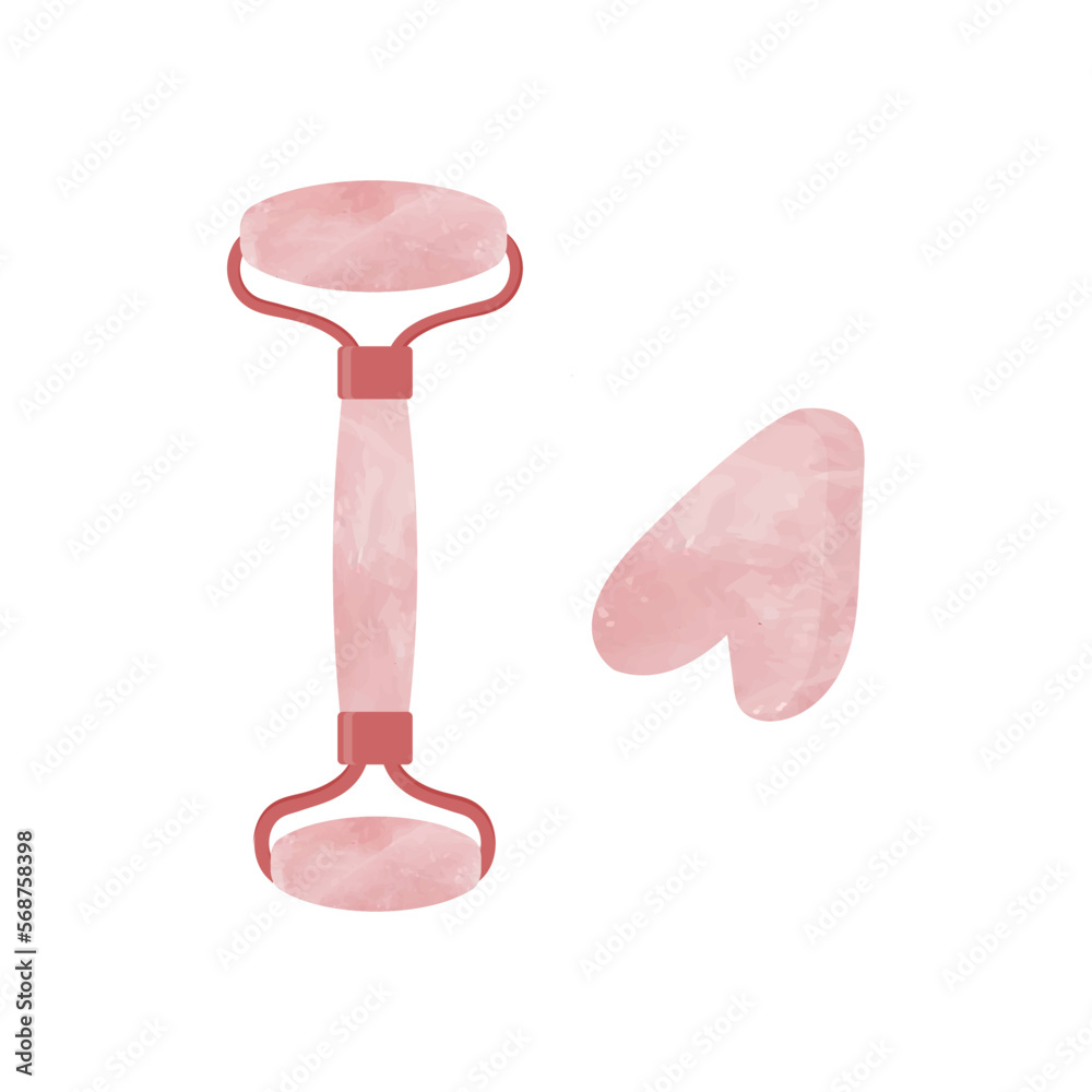 Pink quartz Gua Sha stones as vector isolated on white background