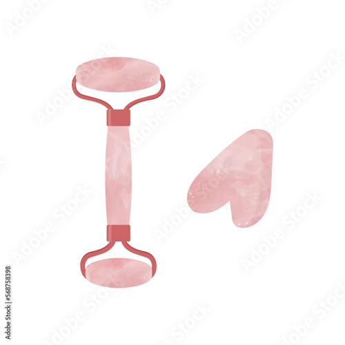 Obraz na płótnie Pink quartz Gua Sha stones as vector isolated on white background w salonie