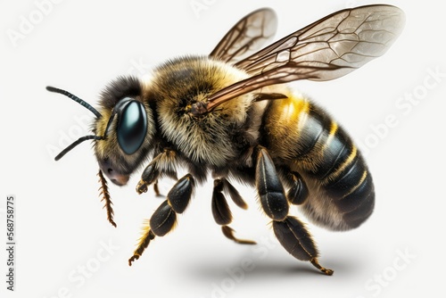bee on a white , ai generated