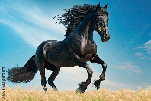 black horse on the meadow   ai generated