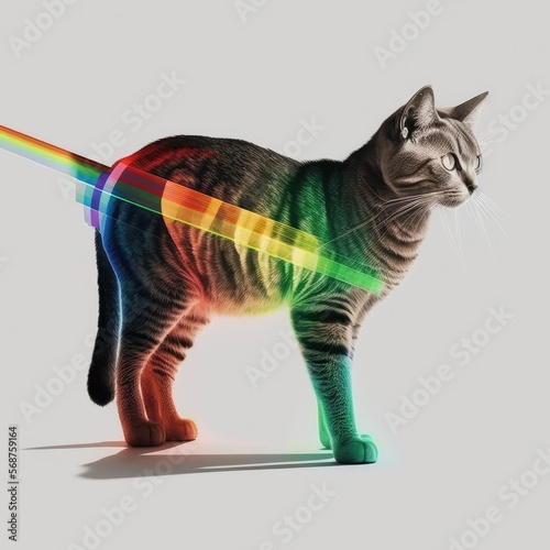 Cat with rainbow lasers from eyes   ai generated