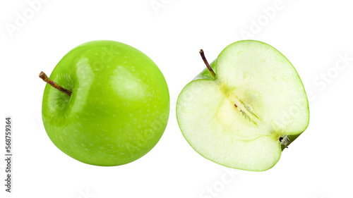 Green apple on white on transparent png