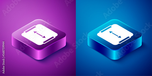 Isometric Area measurement icon isolated on blue and purple background. Square button. Vector