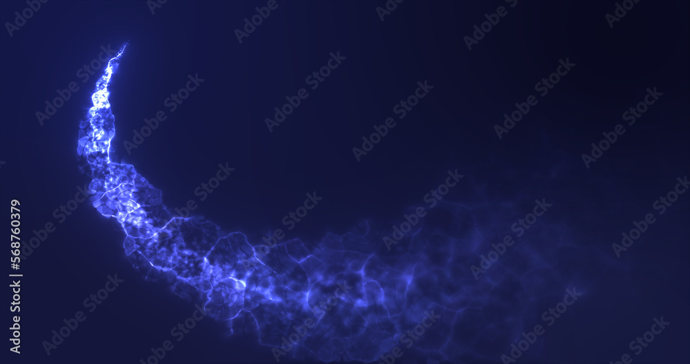 Abstract flying magical glowing line of energy blue particles in the ...