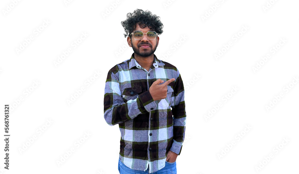 portrait of a young student Pointing finger on white background portrait of a young student Pointing finger on white background