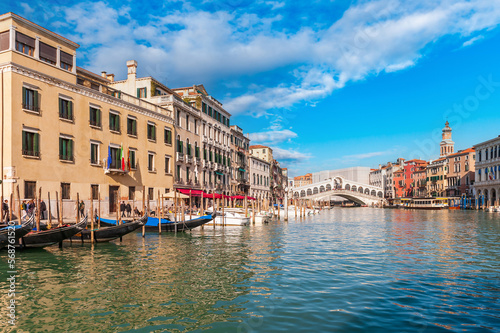Traffic on the Grand Canal and the Rialto Bridge in the background, in Venice, Veneto, Italy © FredP