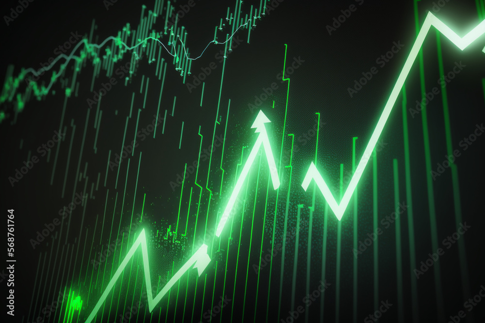 Stock market chart with green going up indicating 
 Generative AI