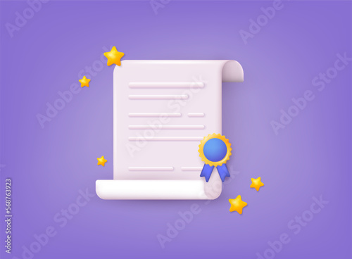 Diploma, certificate icon. Vector icon. 3D Web Vector Illustrations.