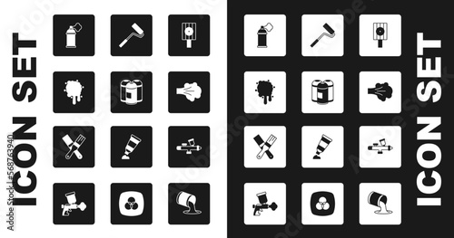 Set Spray can nozzle cap, Paint spray, roller brush, gun and icon. Vector