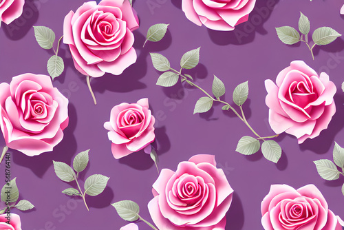 Beautiful Repeating Rose Flower Patterns On A Plain Purple Background created with Generative AI technology