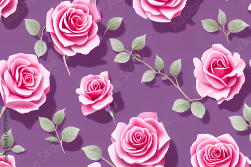 Beautiful Repeating Rose Flower Patterns On A Plain Purple Background created with Generative AI technology