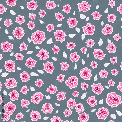 Beautiful Repeating Rose Flower Patterns On A Plain Grey Background created with Generative AI technology
