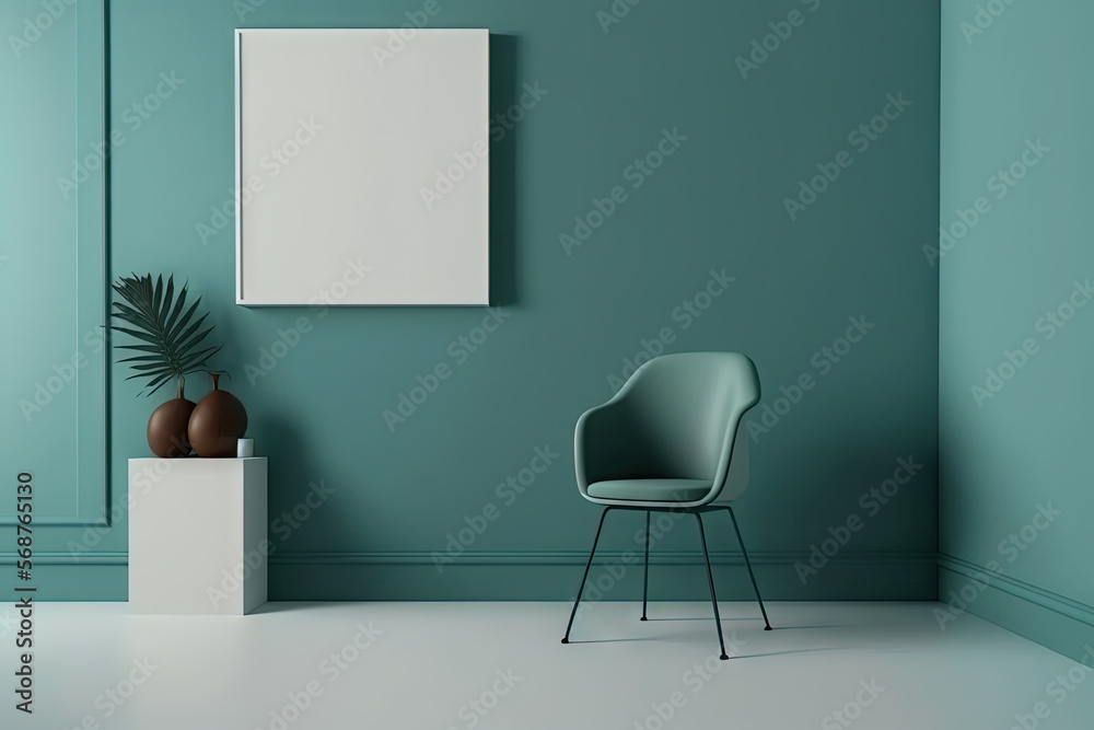 Green chair with empty frame mockup Generative AI