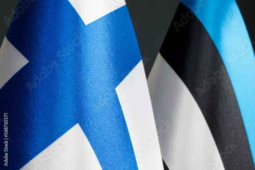 Cuadro en lienzo Flags of Finland and Estonia as a symbol of partnership.