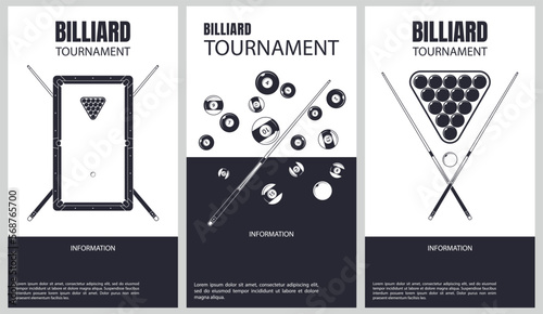 Vector illustration about biiliard tournament. Flyer design for biiliard tournament, match