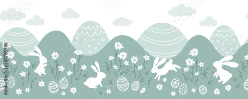 Cute Easter Egg hunt design, map for children, hand drawn with cute bunnies, eggs and decorations - great for invitations, banners, wallpapers - vector