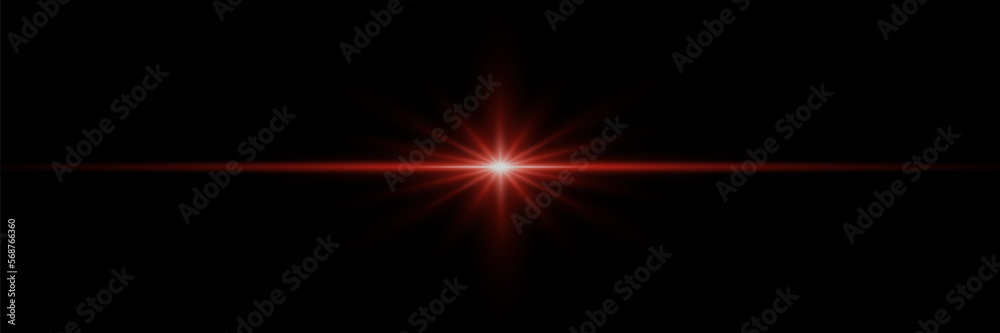 Red neon line, beam, star burst. Light lines. Blurred lens light effect on transparent background. Red neon line, beam, star burst. Light lines. Blurred lens light effect on transparent background.