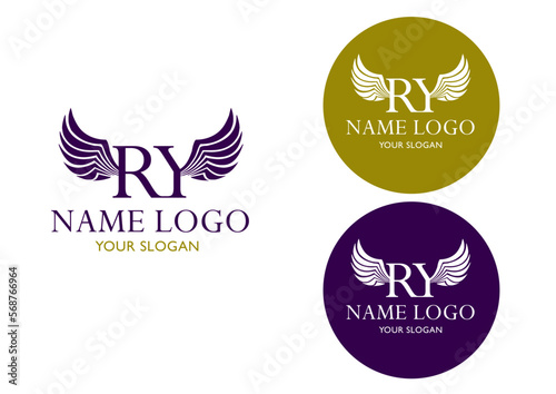 Logo Design R Y Wings Hairdresses Purple Gold  photo