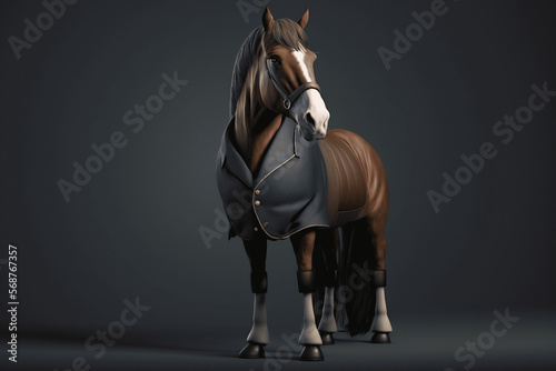 Portrait of a Horse in Royal Black Business Suit, Generative Ai © Ai