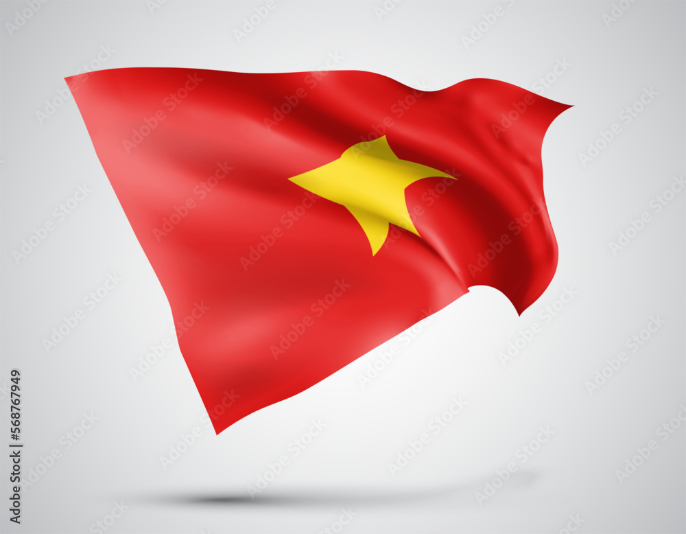 Vietnam, vector flag with waves and bends waving in the wind on a white background Vietnam, vector flag with waves and bends waving in the wind on a white background