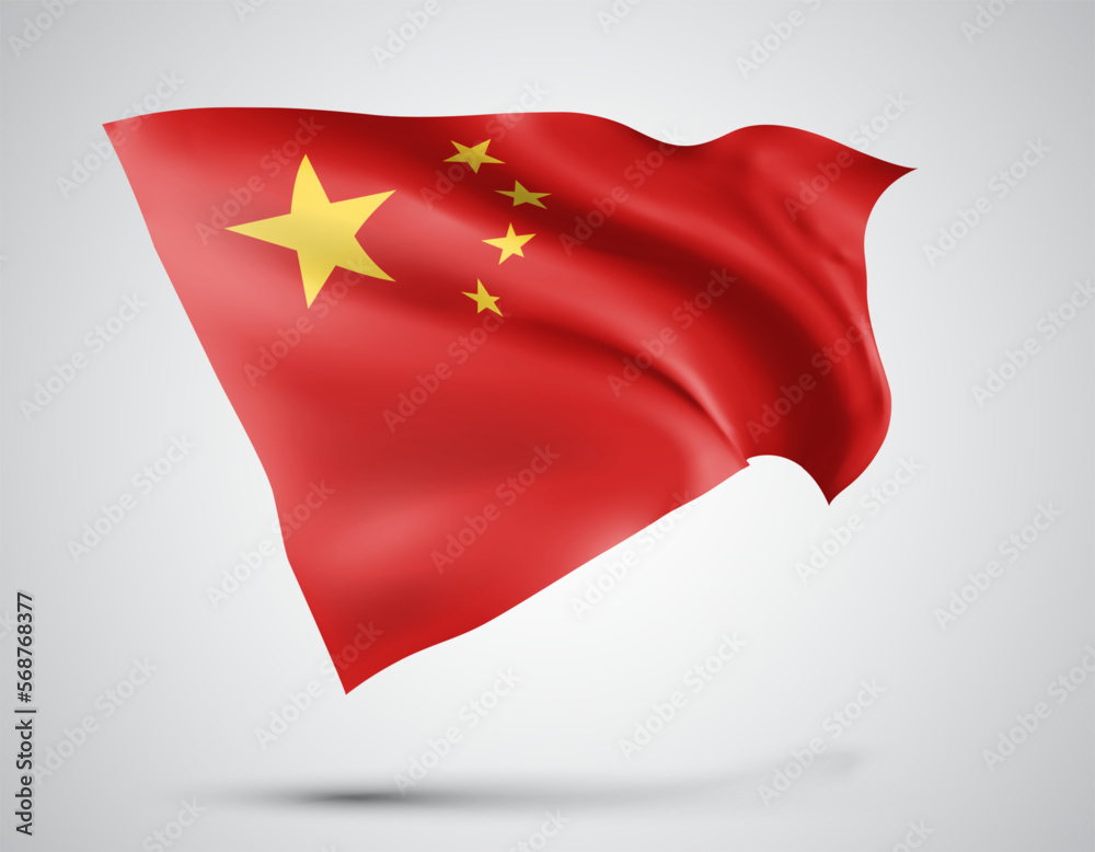 China, vector flag with waves and bends waving in the wind on a white background China, vector flag with waves and bends waving in the wind on a white background