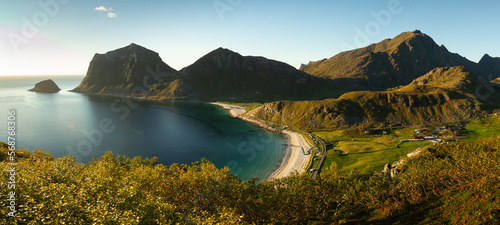 View of the Haukland fjord and beach, Lofoten islands, Norway