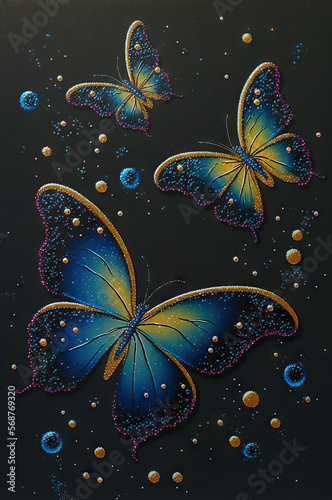 illustration of the oil painting sparkling butterflies