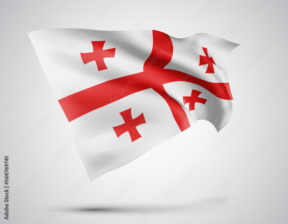 Georgia, vector flag with waves and bends waving in the wind on a white background