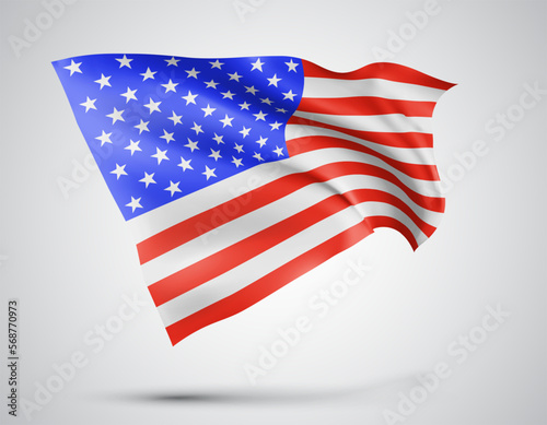 USA, America, vector flag with waves and bends waving in the wind on a white background