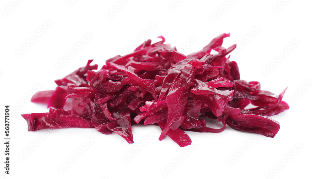 Fototapeta premium Pile of tasty red cabbage sauerkraut isolated on white