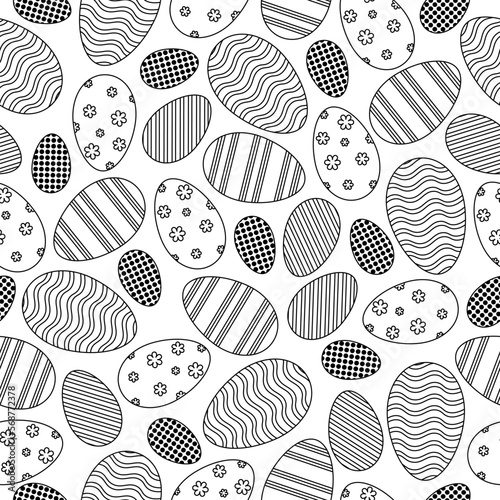 Seamless vector pattern. Black contour eggs on a white background. Simple monochrome Easter illustration.