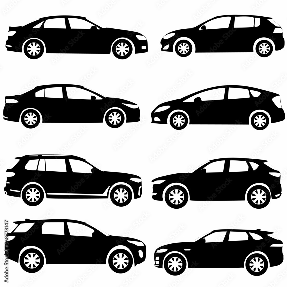 
set of car side silhouettes, white background