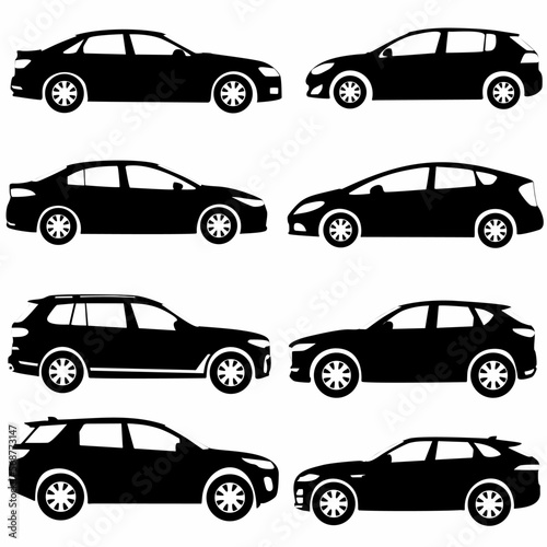 Canvas-taulu set of car side silhouettes, white background