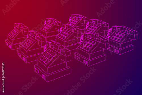 Old retro landline telephone. Wireframe vector