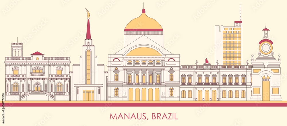 Cartoon Skyline panorama of city of Manaus, Brazil - vector illustration