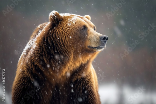 Kodiak bear wallpaper (Ursus arctos middendorffi) or Alaskan brown bear. Kodiak Archipelago in southwest Alaska. Generative AI. photo