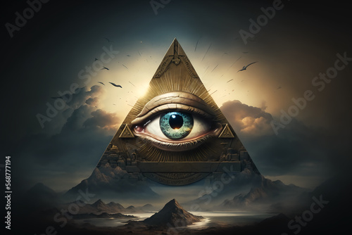 Masonic, freemasonry symbol, Eye of Providence, eye of God. Generative AI. photo